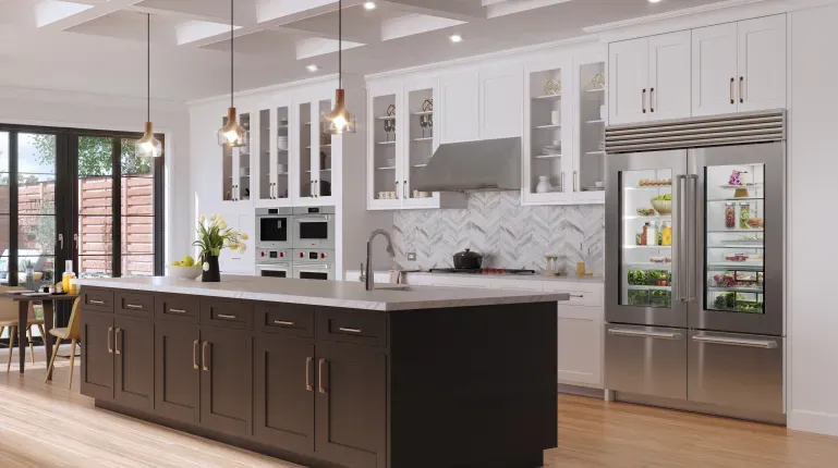 High-End Kitchen Transformation: Wolf professional range and wall ovens for superior cooking performance.